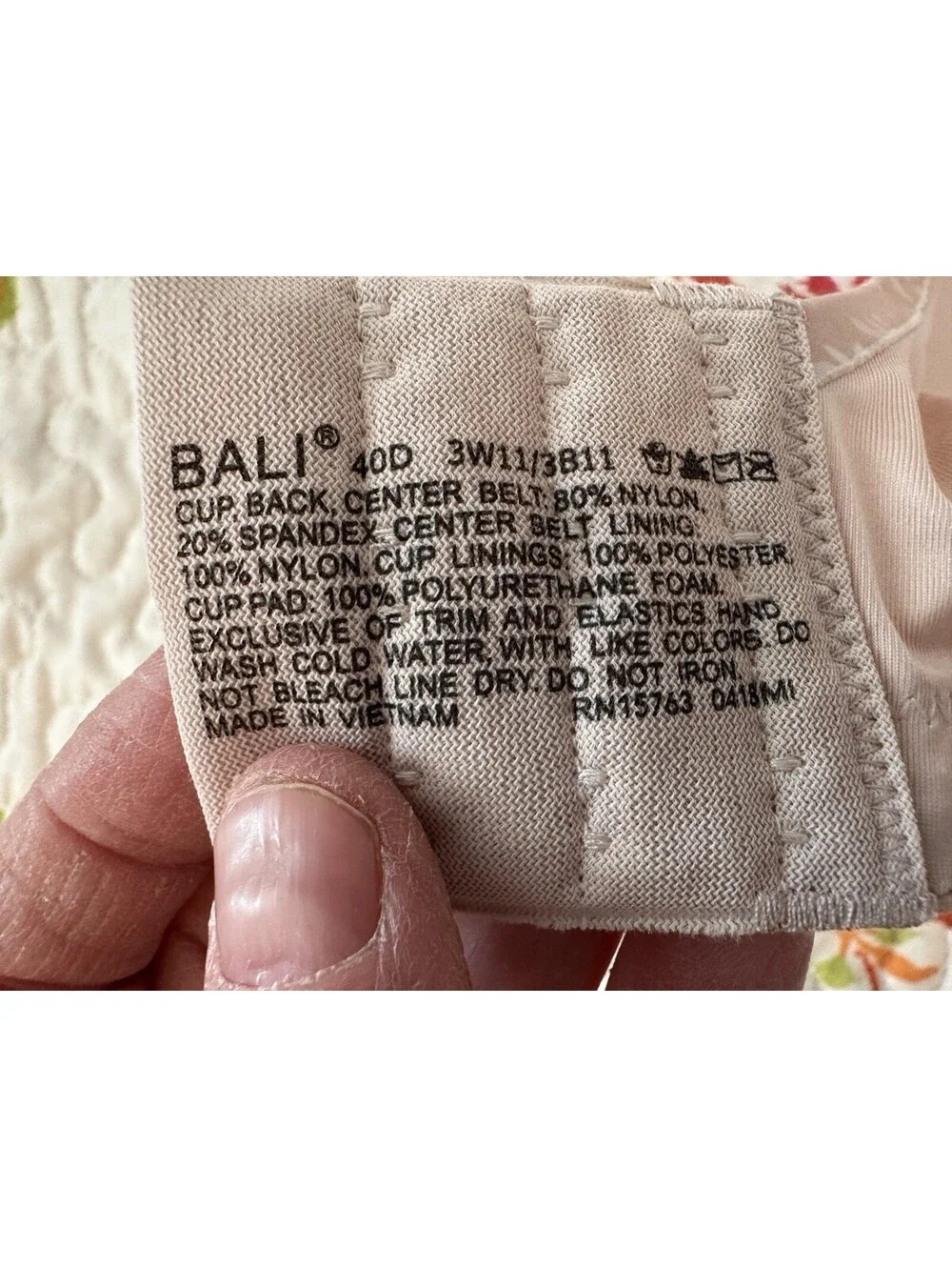 Bali One Smooth U Smoothing Concealing Underwire Bra 40D Light Pink GUC